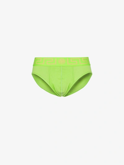 Shop Versace Logo Embroidered Underpants In A87v Green