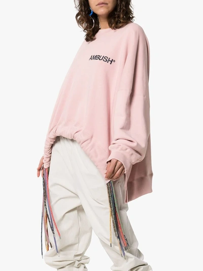 Shop Ambush Logo Print Cord Drawstring Cotton Sweatshirt In Pink