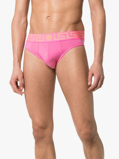 Shop Versace Jacquard Logo Embroidered Medusa Briefs In A87f Pink
