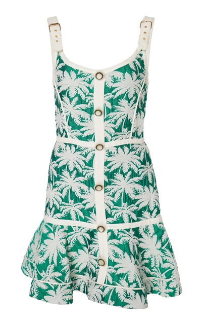 Shop Alexis Lisel Printed Buckle-detailed Jacquard Mini Dress In Green