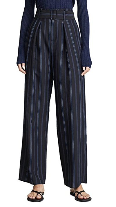 Shop Vince Dobby Stripe Belted Pants In Indigo