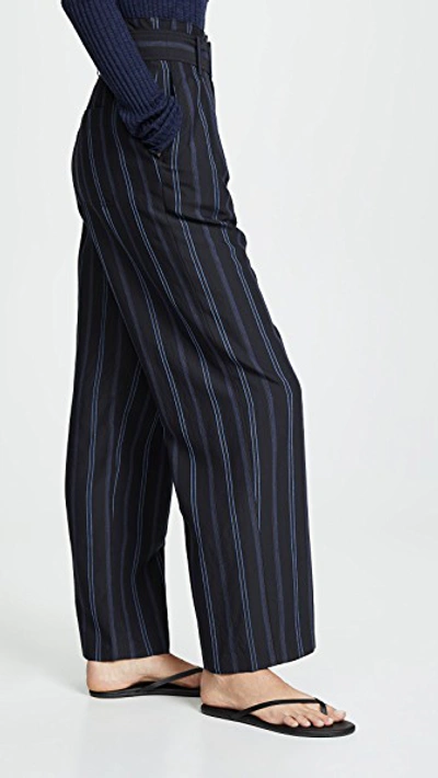 Shop Vince Dobby Stripe Belted Pants In Indigo