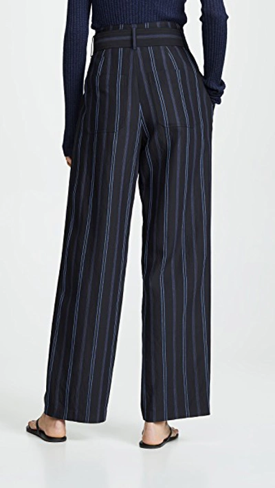 Shop Vince Dobby Stripe Belted Pants In Indigo