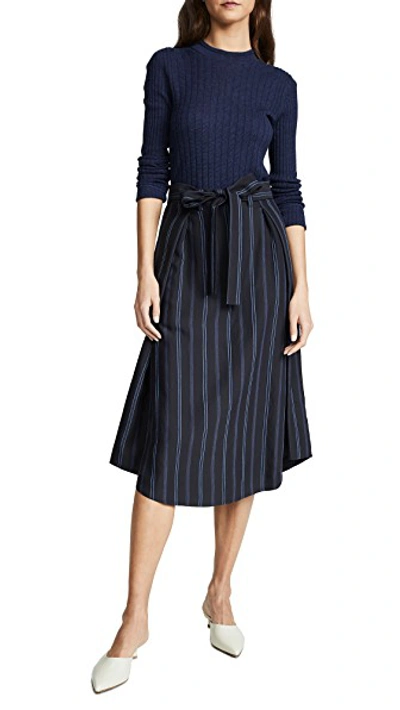 Shop Vince Dobby Stripe Belted Skirt In Indigo