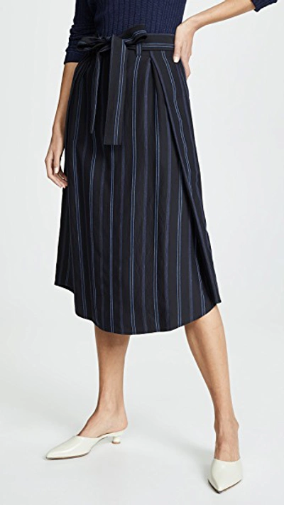 Shop Vince Dobby Stripe Belted Skirt In Indigo