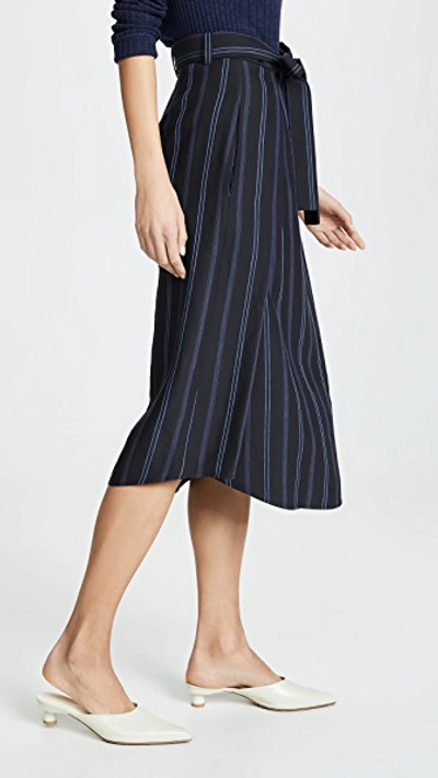 Shop Vince Dobby Stripe Belted Skirt In Indigo