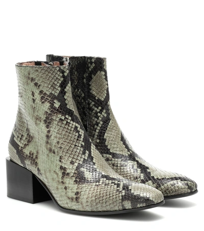 Shop Acne Studios Embossed Leather Ankle Boots In Green