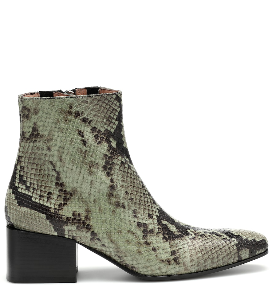 green snake print boots