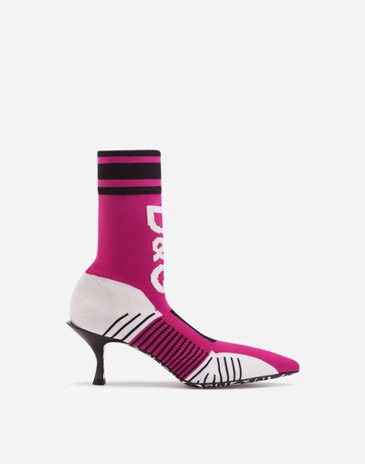 Shop Dolce & Gabbana Stretch Sock-style Ankle Boots With Logo In Fuchsia