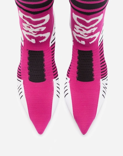Shop Dolce & Gabbana Stretch Sock-style Ankle Boots With Logo In Fuchsia