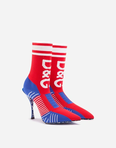 Shop Dolce & Gabbana Stretch Sock-style Ankle Boots With Logo In Multi-colored