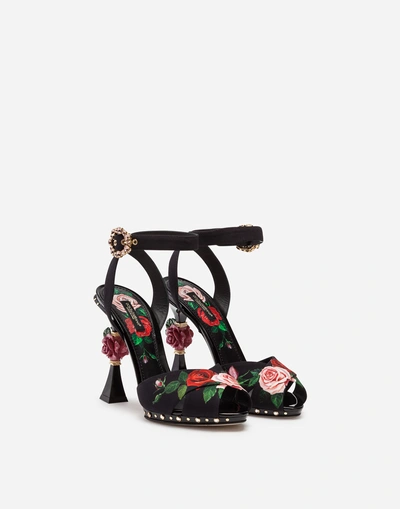 Shop Dolce & Gabbana Printed Charmeuse Sandals With Sculptural Heel In Floral Print