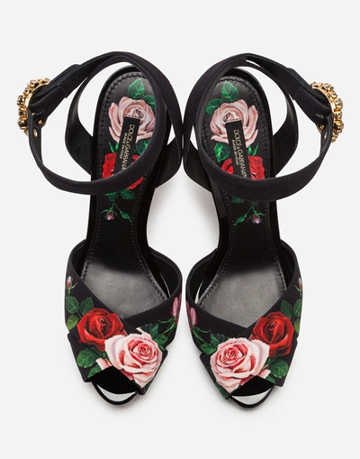 Shop Dolce & Gabbana Printed Charmeuse Sandals With Sculptural Heel In Floral Print