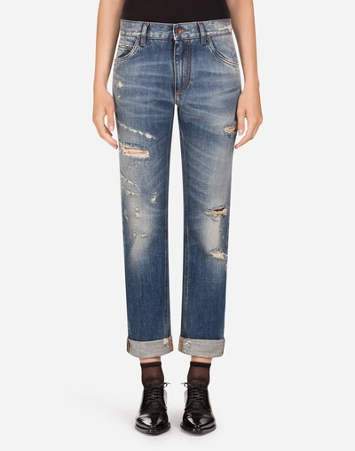 Shop Dolce & Gabbana Boyfriend Jeans With Embroidery In Blue