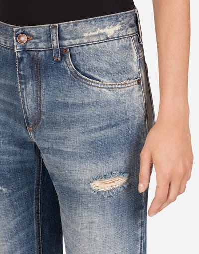 Shop Dolce & Gabbana Boyfriend Jeans With Embroidery In Blue