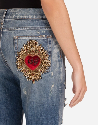 Shop Dolce & Gabbana Boyfriend Jeans With Embroidery In Blue