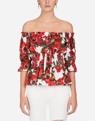 Shop Dolce & Gabbana Anemone-print Cotton Top In Floral Print