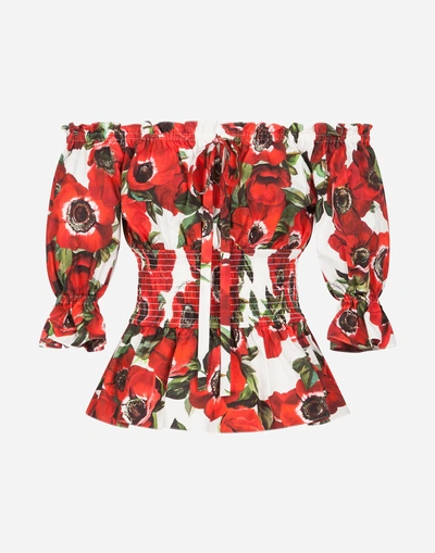 Shop Dolce & Gabbana Anemone-print Cotton Top In Floral Print