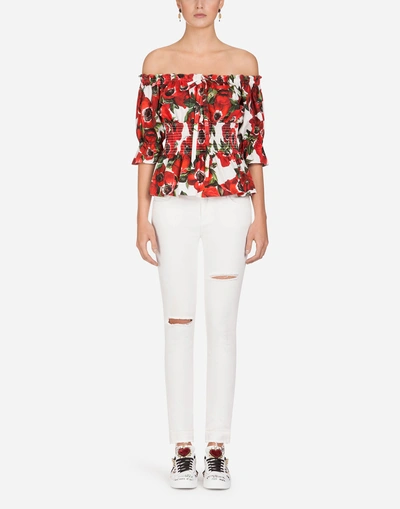 Shop Dolce & Gabbana Anemone-print Cotton Top In Floral Print