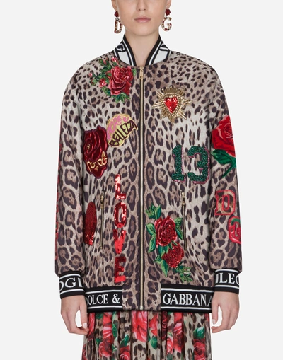 Shop Dolce & Gabbana Bomber Jacket In Light Printed Nylon In Leopard Print