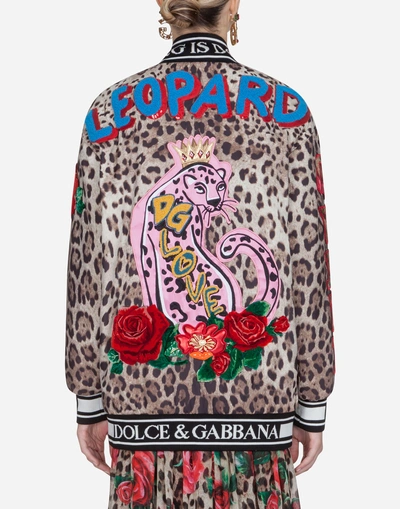 Shop Dolce & Gabbana Bomber Jacket In Light Printed Nylon In Leopard Print