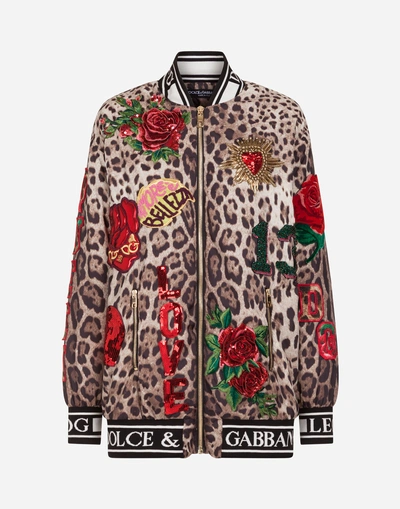 Shop Dolce & Gabbana Bomber Jacket In Light Printed Nylon In Leopard Print