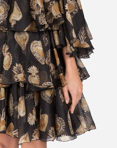 Shop Dolce & Gabbana Ruffled Sacred Heart Chiffon Dress In Black