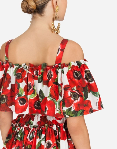 Shop Dolce & Gabbana Short Cotton Dress With Anemone Print In Floral Print