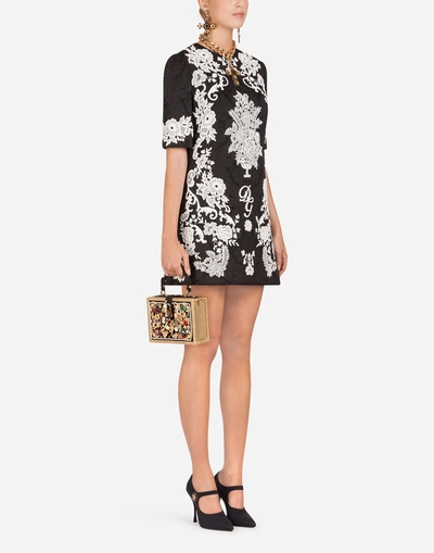 Shop Dolce & Gabbana Short Jacquard Dress With Embroidery In Black