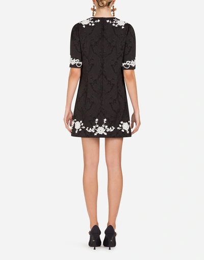 Shop Dolce & Gabbana Short Jacquard Dress With Embroidery In Black