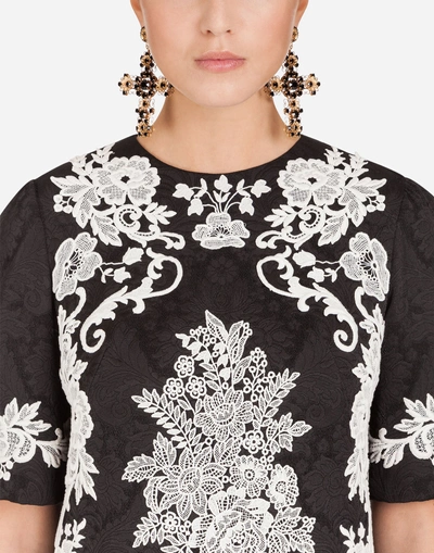 Shop Dolce & Gabbana Short Jacquard Dress With Embroidery In Black