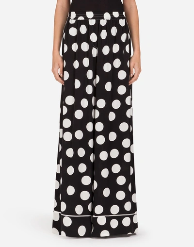 Shop Dolce & Gabbana Silk Pajama Pants With Polka Dot Print In Black