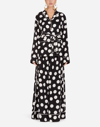 Shop Dolce & Gabbana Silk Pajama Pants With Polka Dot Print In Black