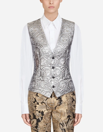 Shop Dolce & Gabbana Jacquard Vest In Silver