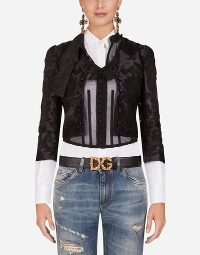 Shop Dolce & Gabbana Organza Jacket With Embroidery In Black
