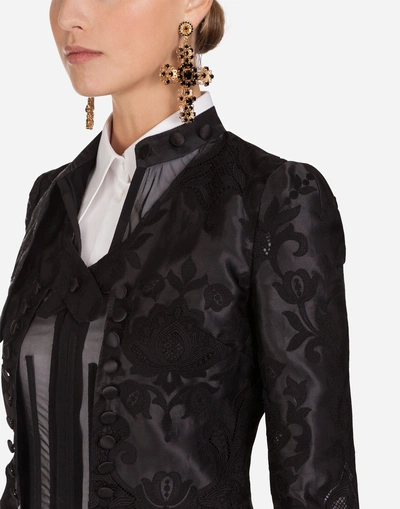 Shop Dolce & Gabbana Organza Jacket With Embroidery In Black