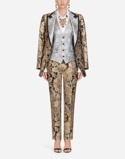 Shop Dolce & Gabbana Jacquard Jacket With Contrasting Lapels In Gold