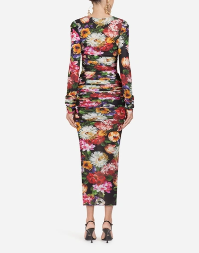 Shop Dolce & Gabbana Long Jersey Dress With Floral Print