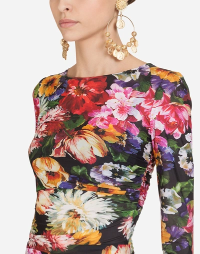 Shop Dolce & Gabbana Long Jersey Dress With Floral Print