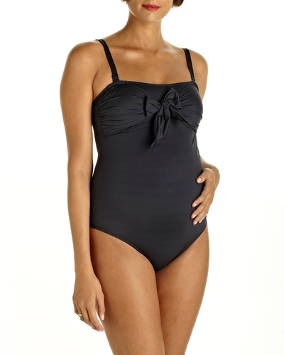 Shop Pez D'or Maternity Bow-front One-piece Swimsuit In Dark Grey