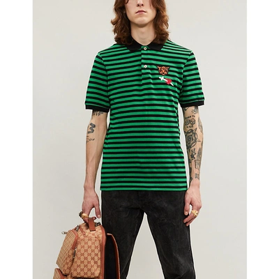 Shop Gucci Logo-embroidered Cotton-piqué Polo Shirt In Green