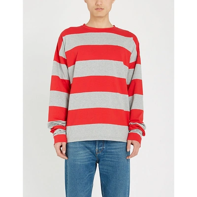 Shop Marni Striped Regular-fit Cotton Top In Red Grey