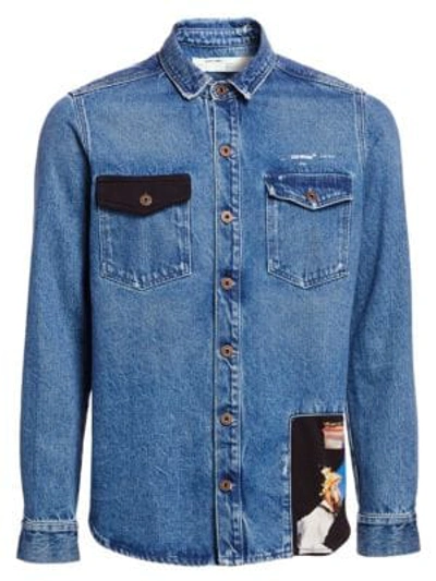 Shop Off-white Reconstructed Medium Fleece Denim Shirt In Blue