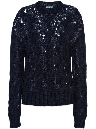 Shop Prada Dropped Cable Stitch Sweater In Blue