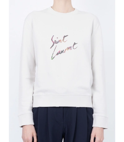 Shop Saint Laurent Graphic Logo Sweatshirt In White