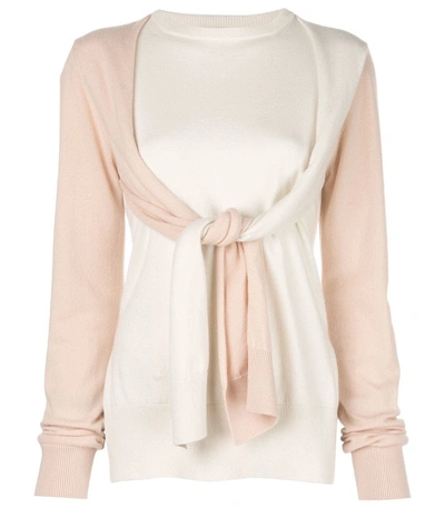 Shop Loewe Panelled Tie-sleeve Sweater In Cream And Peach