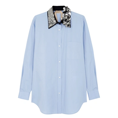 Shop N°21 Cornflower Sequin-embellished Cotton Shirt