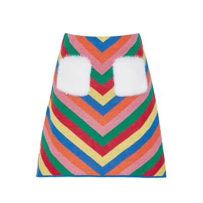 Shop Izaak Azanei Rainbow Fur-trimmed Cotton Skirt In Multicoloured