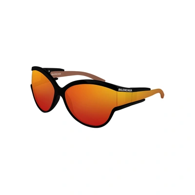 Shop Balenciaga Orange Mirrored Oval-frame Sunglasses