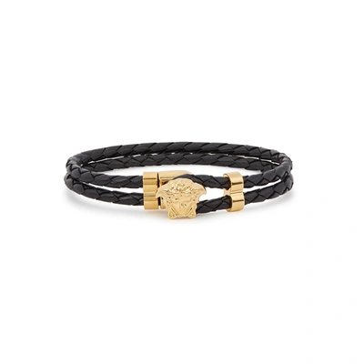 Shop Versace Black Leather Medusa Bracelet